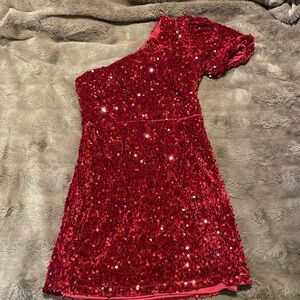 TCEC Sparkling Red One-Shoulder Dress